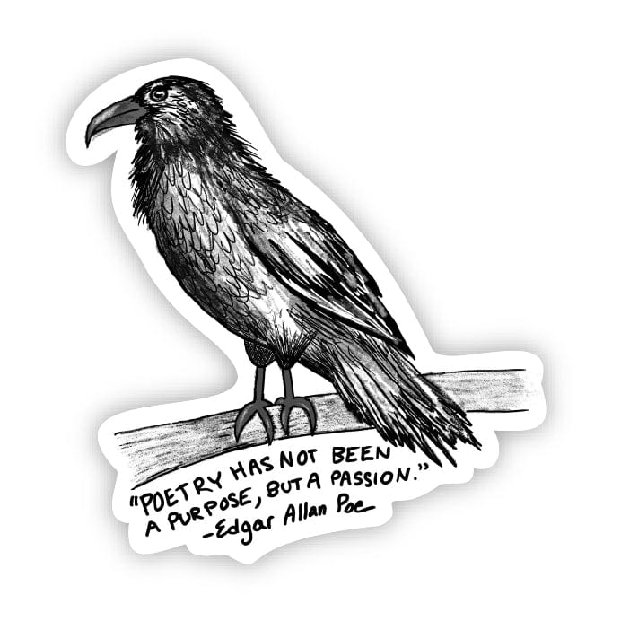 Raven sticker with Poe quote.